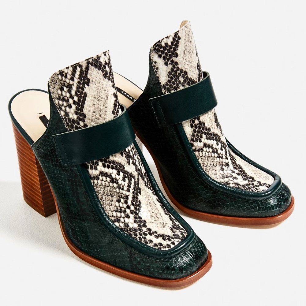 🆕 ZARA Snakeskin Patterned Block Heel Mules